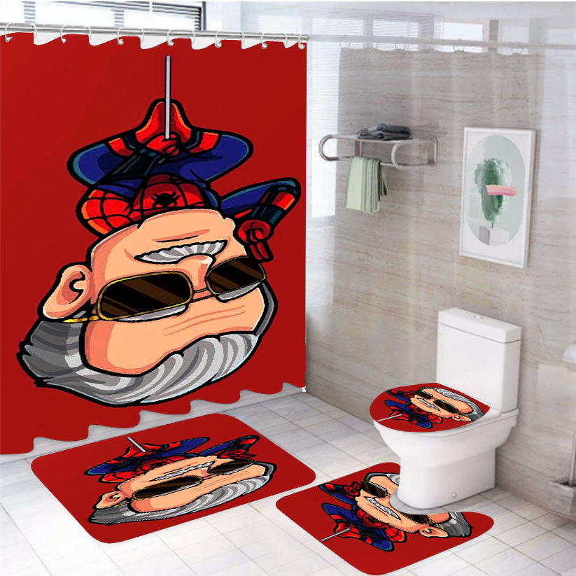 The Amazing Stan Lee Spider Man 4Pcs Bathroom Non-Slip Rugs Shower Curtain Fabric Waterproof