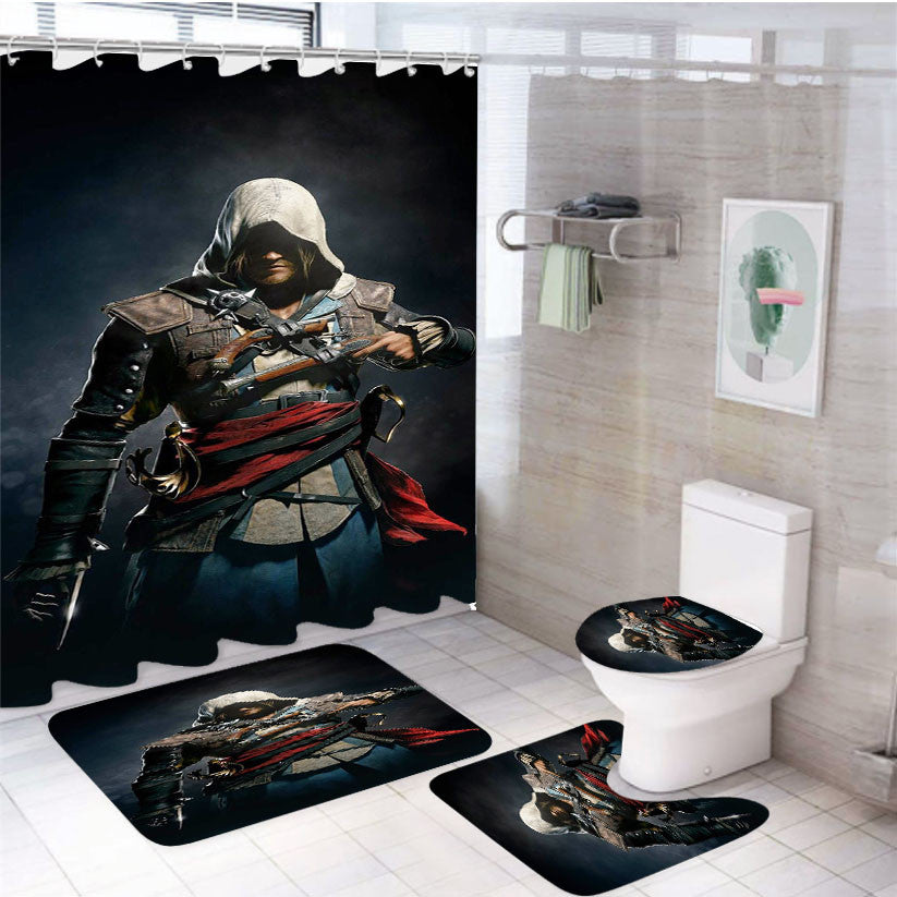 The Assassins Creed Playstation 4Pcs Bathroom Non-Slip Rugs Shower Curtain Fabric Waterproof