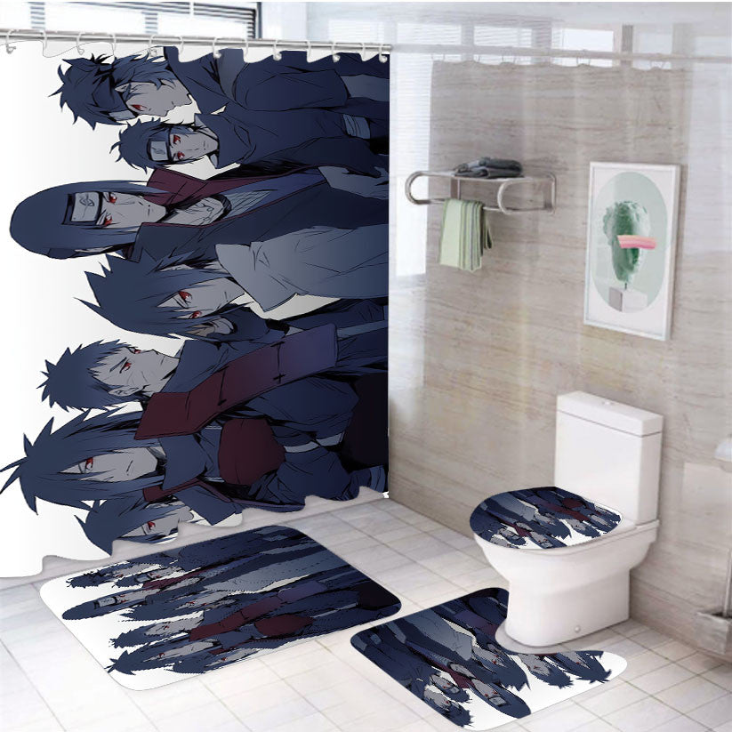 The Best Uchiha Clan 4Pcs Bathroom Non-Slip Rugs Shower Curtain Fabric Waterproof