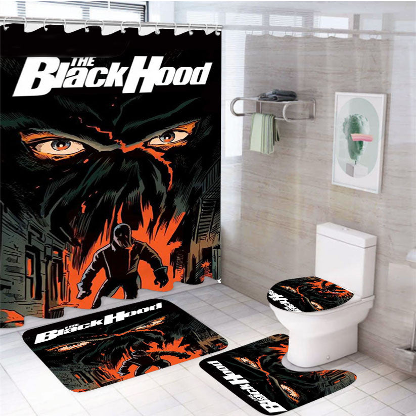 The Black Hood Comics 4Pcs Bathroom Non-Slip Rugs Shower Curtain Fabric Waterproof