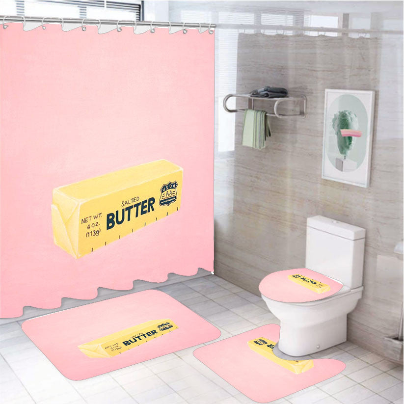 The Butter The Better 4Pcs Bathroom Non-Slip Rugs Shower Curtain Fabric Waterproof