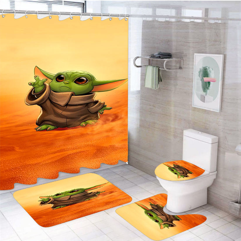 The Child Cute Baby Yoda In Desert Fanart 4Pcs Bathroom Non-Slip Rugs Shower Curtain Fabric Waterproof