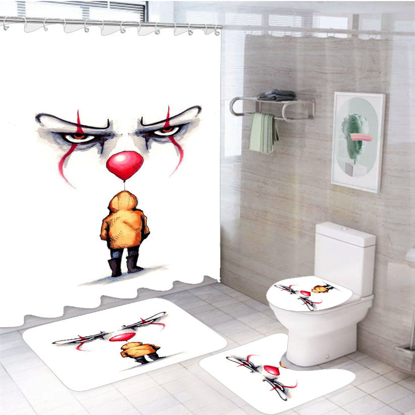 The Clown Pennywise Balloon 4Pcs Bathroom Non-Slip Rugs Shower Curtain Fabric Waterproof