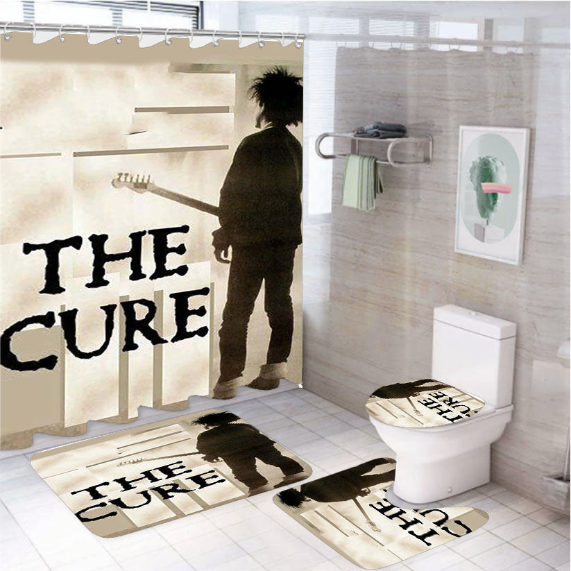 The Cure Love Song 4Pcs Bathroom Non-Slip Rugs Shower Curtain Fabric Waterproof