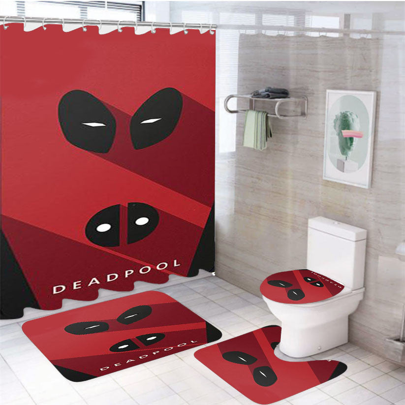 The Deadpool 4Pcs Bathroom Non-Slip Rugs Shower Curtain Fabric Waterproof