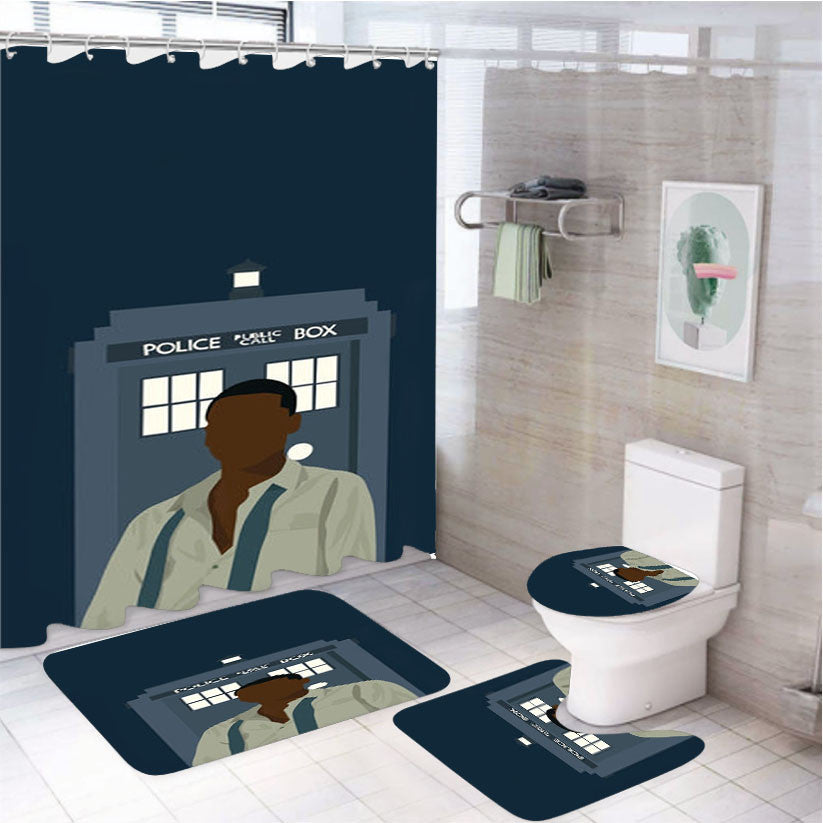 The Doctor 4Pcs Bathroom Non-Slip Rugs Shower Curtain Fabric Waterproof