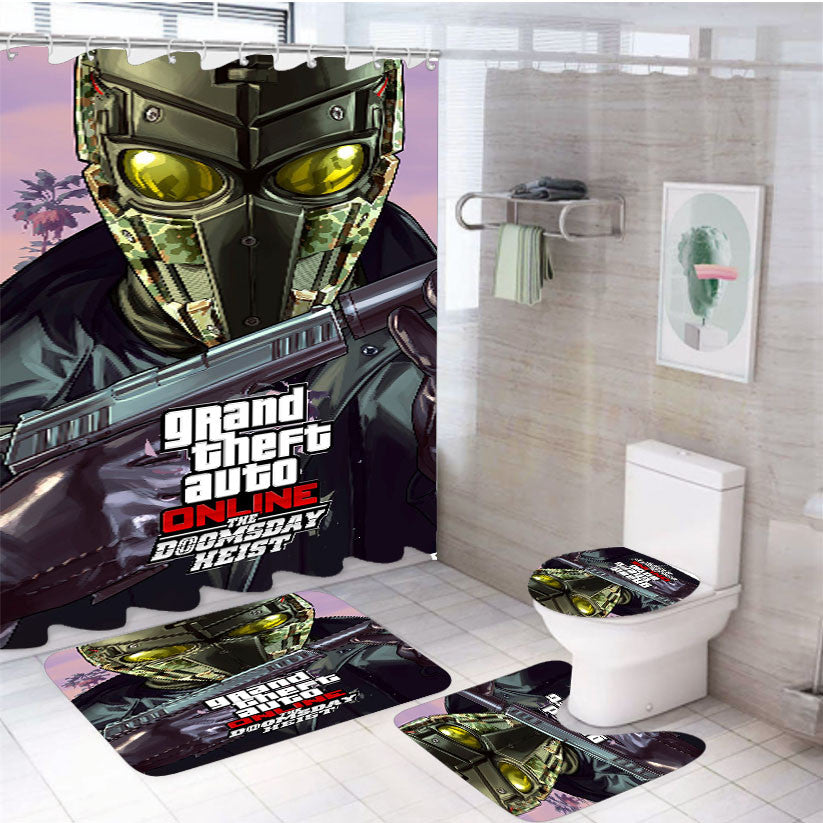 The Doomsday Heist Gta 4Pcs Bathroom Non-Slip Rugs Shower Curtain Fabric Waterproof