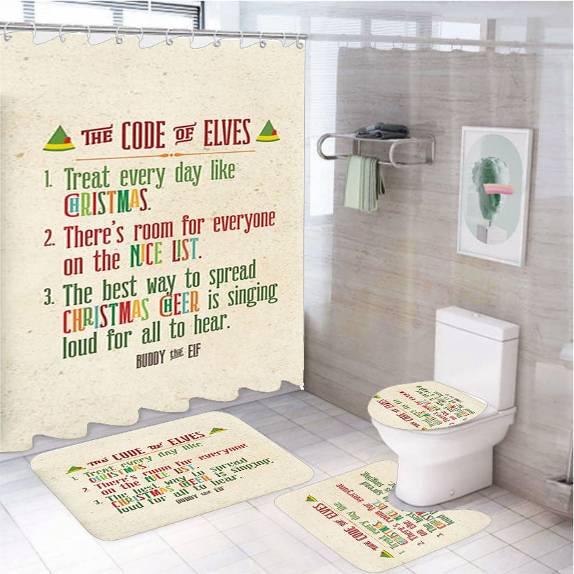 The Elf Code - Elf 4Pcs Bathroom Non-Slip Rugs Shower Curtain Fabric Waterproof