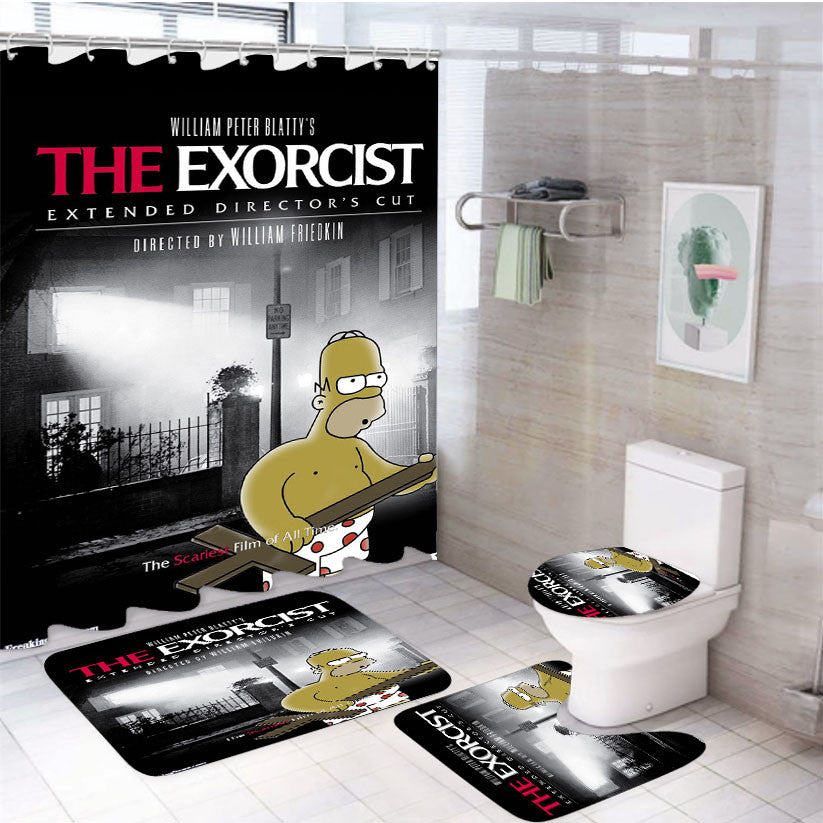 The Exorcist Homer Simpson 4Pcs Bathroom Non-Slip Rugs Shower Curtain Fabric Waterproof