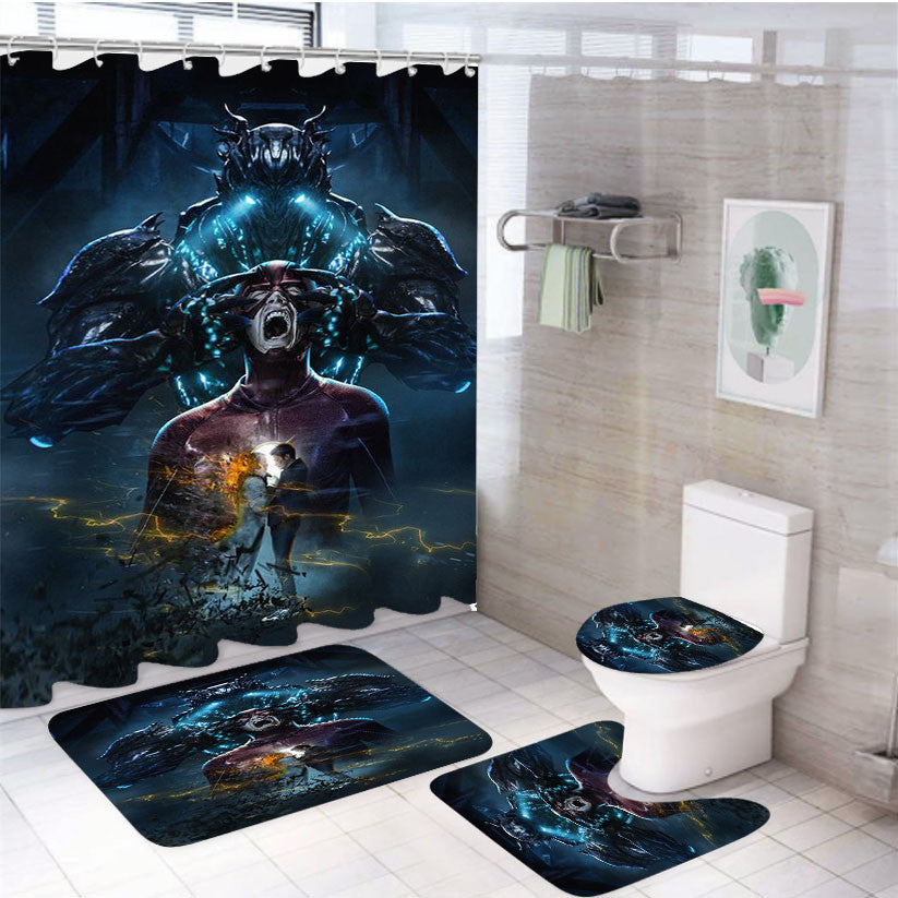 The Flash 0 4Pcs Bathroom Non-Slip Rugs Shower Curtain Fabric Waterproof