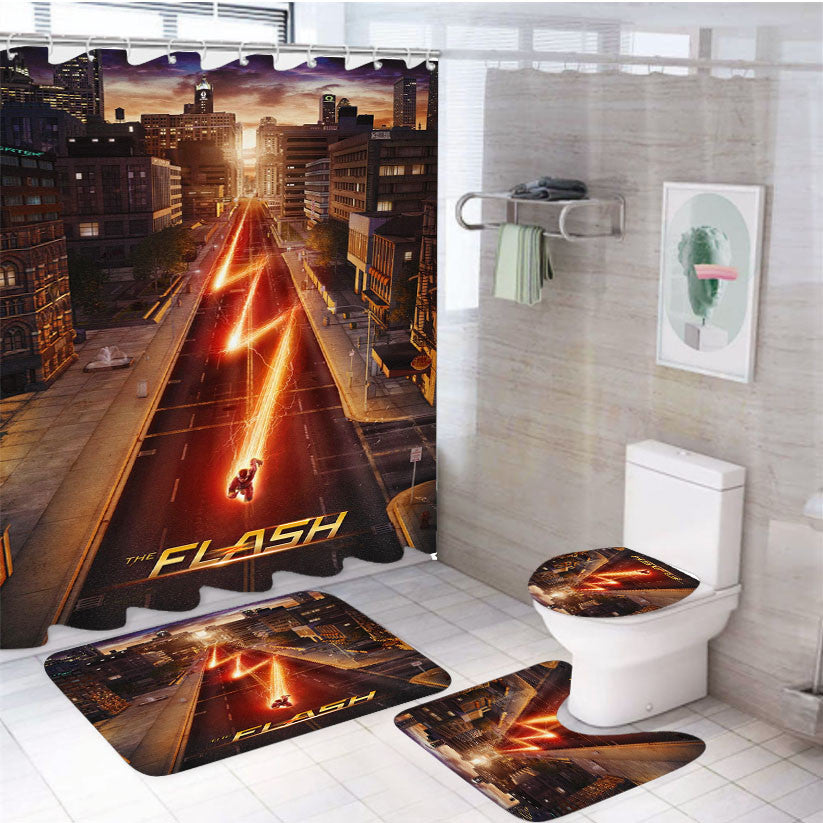 The Flash 2 4Pcs Bathroom Non-Slip Rugs Shower Curtain Fabric Waterproof