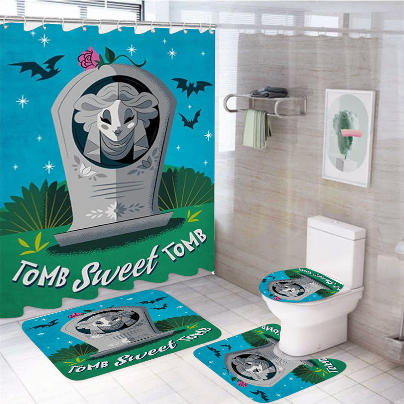 The Haunted Mansion Tomb Sweet Tomb 4Pcs Bathroom Non-Slip Rugs Shower Curtain Fabric Waterproof