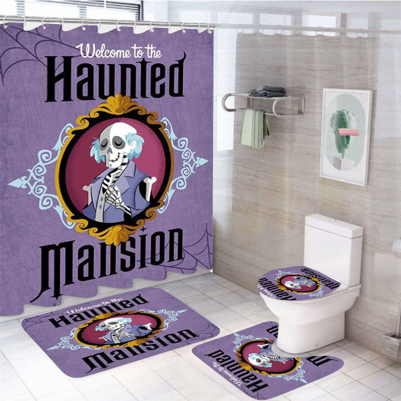 The Haunted Mansion Welcome To The Haunted Mansion 4Pcs Bathroom Non-Slip Rugs Shower Curtain Fabric Waterproof