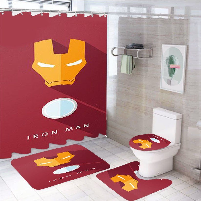 The Iron Man 4Pcs Bathroom Non-Slip Rugs Shower Curtain Fabric Waterproof