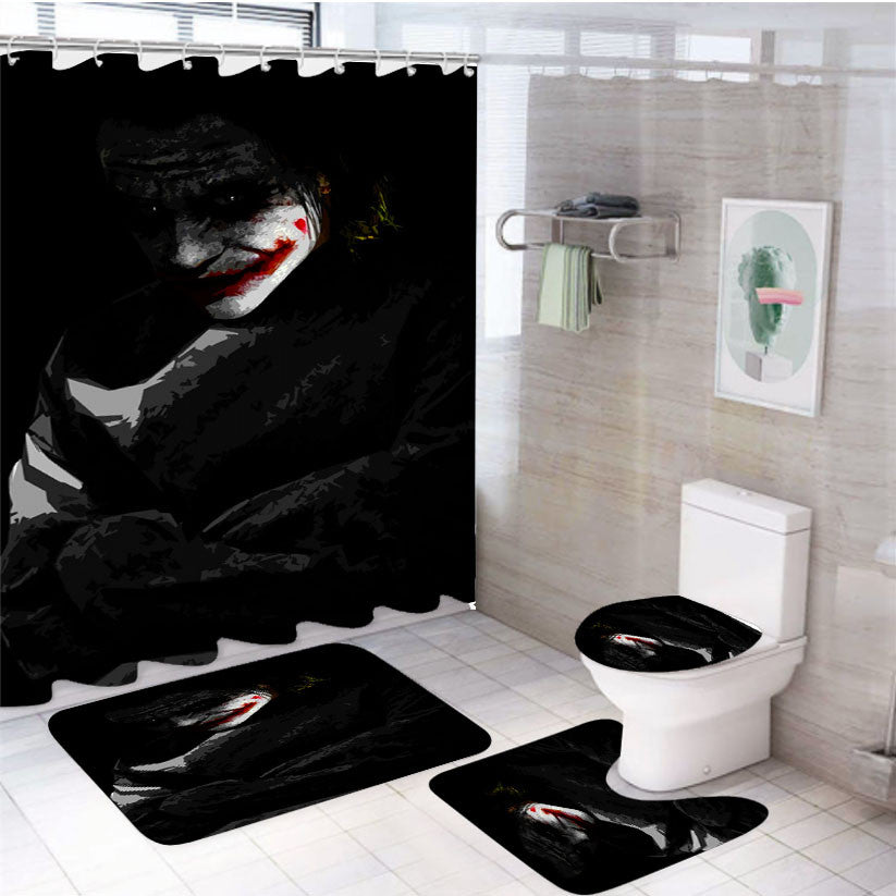 The Joker Dark 4Pcs Bathroom Non-Slip Rugs Shower Curtain Fabric Waterproof