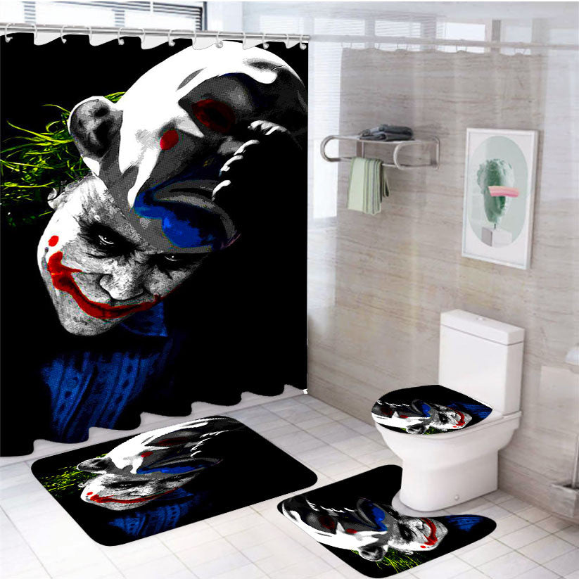 The Joker Dark Knight 4Pcs Bathroom Non-Slip Rugs Shower Curtain Fabric Waterproof