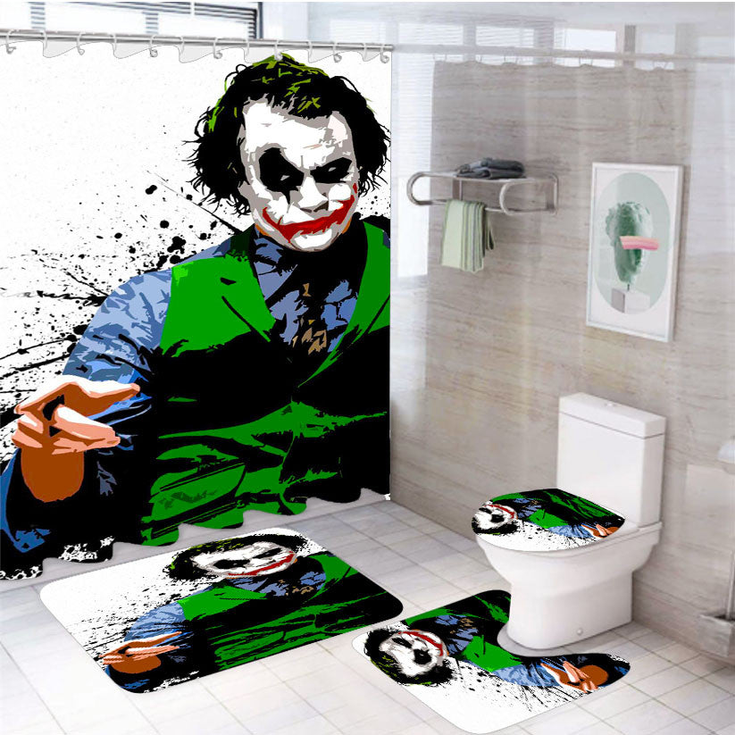The Joker Dark Knight Rises 4Pcs Bathroom Non-Slip Rugs Shower Curtain Fabric Waterproof
