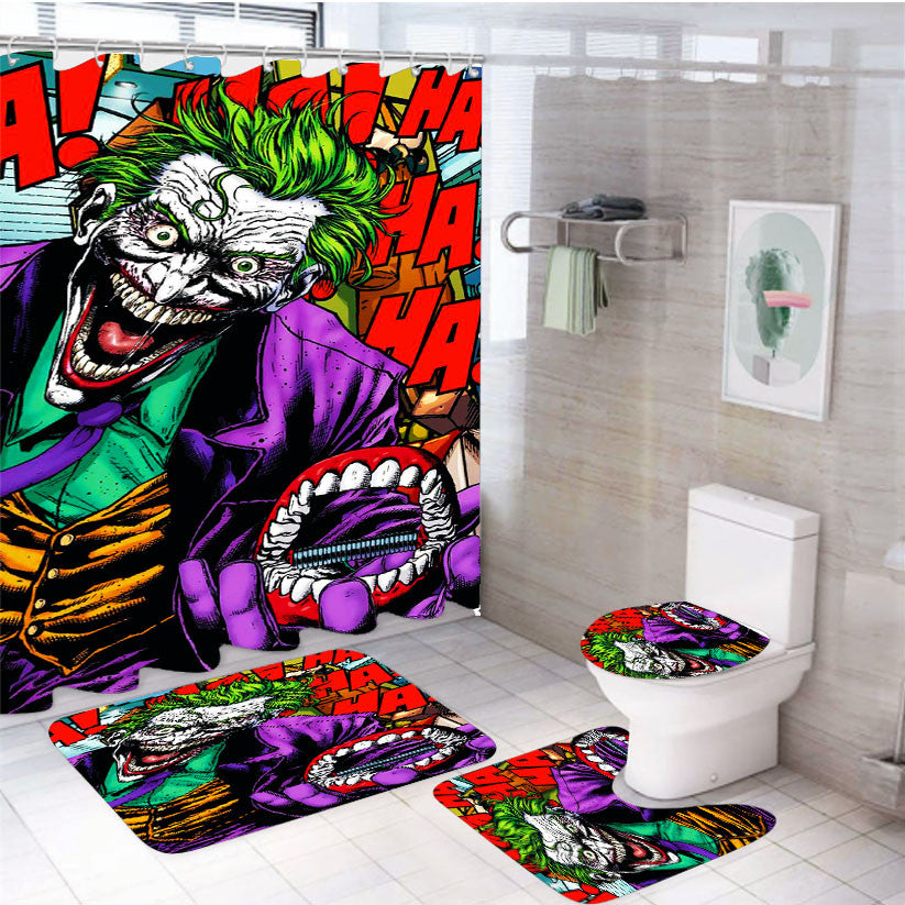 The Joker Evil Cartoon 4Pcs Bathroom Non-Slip Rugs Shower Curtain Fabric Waterproof