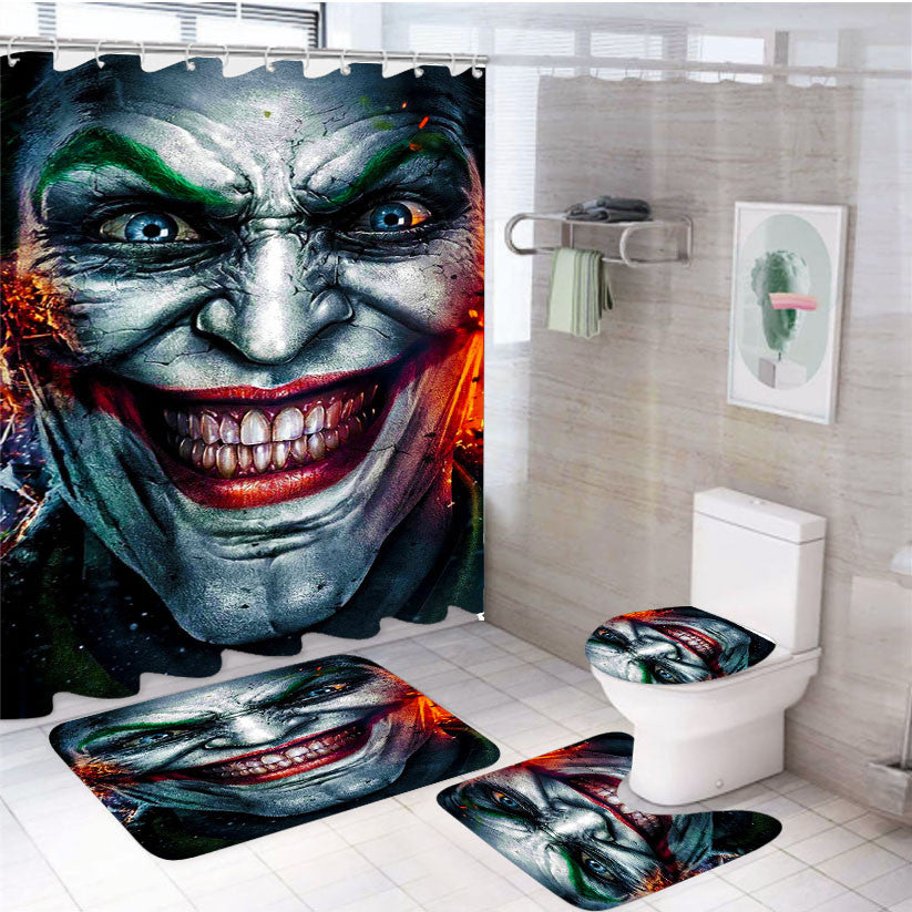 The Joker Evil Smile 4Pcs Bathroom Non-Slip Rugs Shower Curtain Fabric Waterproof