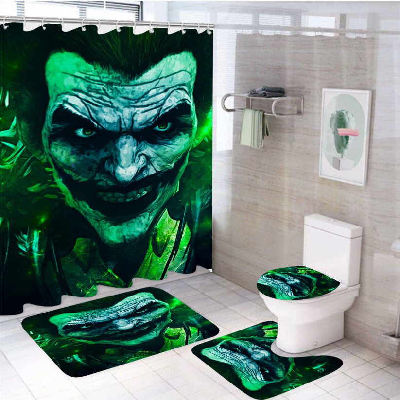 The Joker Green 4Pcs Bathroom Non-Slip Rugs Shower Curtain Fabric Waterproof
