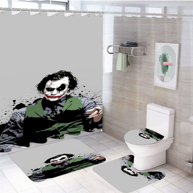 The Joker Minimalist 4Pcs Bathroom Non-Slip Rugs Shower Curtain Fabric Waterproof