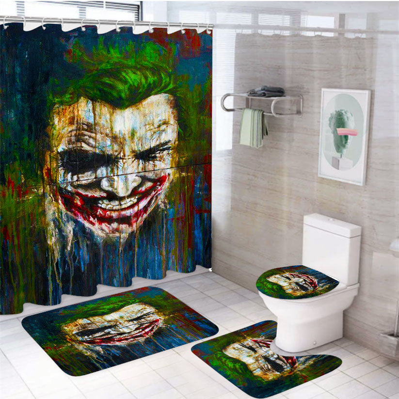 The Joker Paint Art 4Pcs Bathroom Non-Slip Rugs Shower Curtain Fabric Waterproof