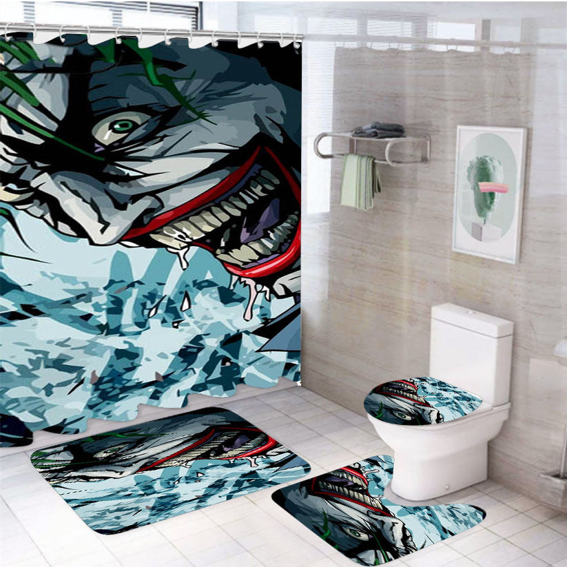 The Joker Smiling 4Pcs Bathroom Non-Slip Rugs Shower Curtain Fabric Waterproof