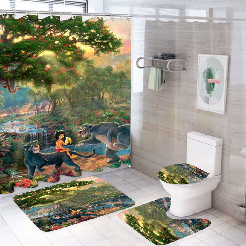 The Jungle Book 4Pcs Bathroom Non-Slip Rugs Shower Curtain Fabric Waterproof