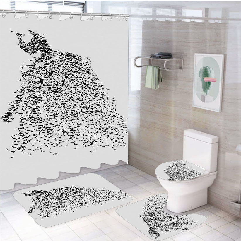 The Justice League Batman 4Pcs Bathroom Non-Slip Rugs Shower Curtain Fabric Waterproof