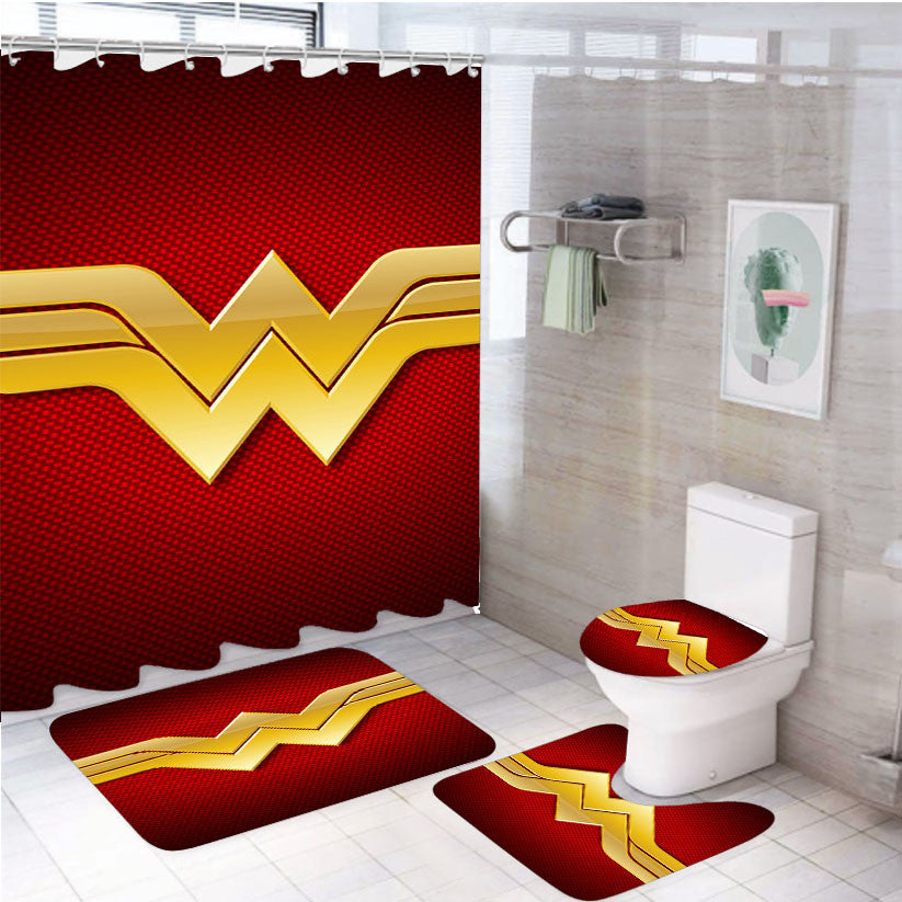 The Justice League Wonder Woman 4Pcs Bathroom Non-Slip Rugs Shower Curtain Fabric Waterproof