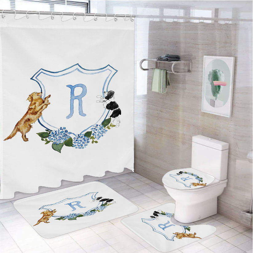 The Katherine Crest Mix And Match 4Pcs Bathroom Non-Slip Rugs Shower Curtain Fabric Waterproof
