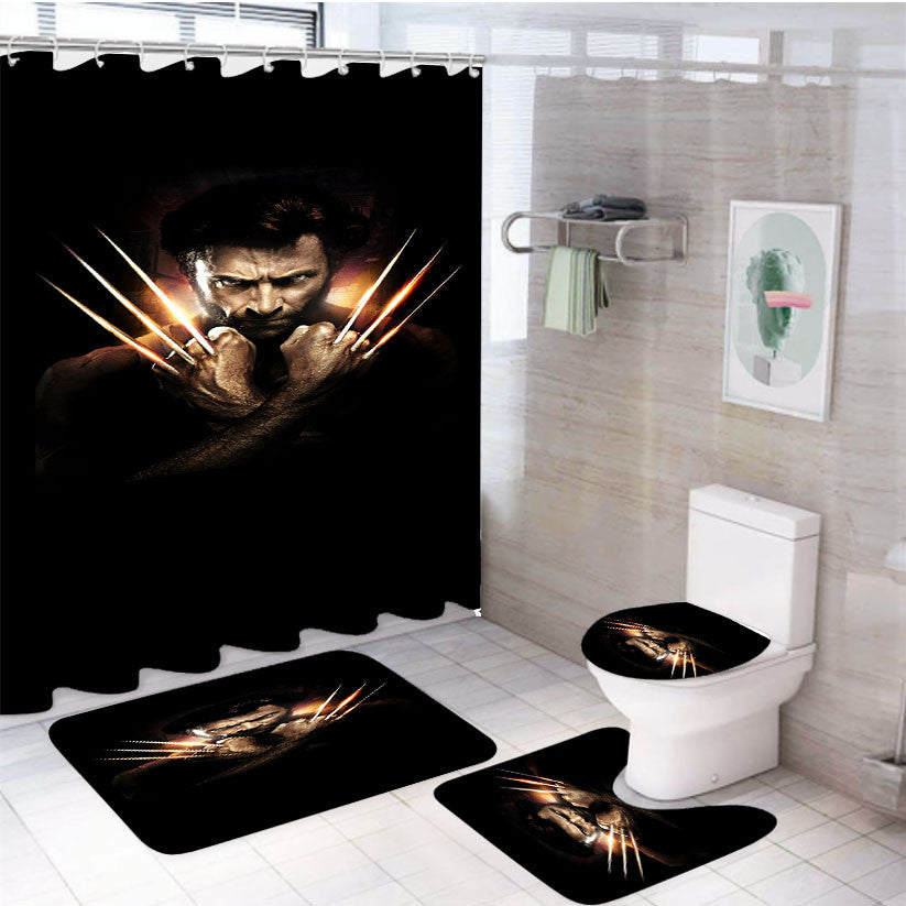 The Legend Wolverine Logan 4Pcs Bathroom Non-Slip Rugs Shower Curtain Fabric Waterproof