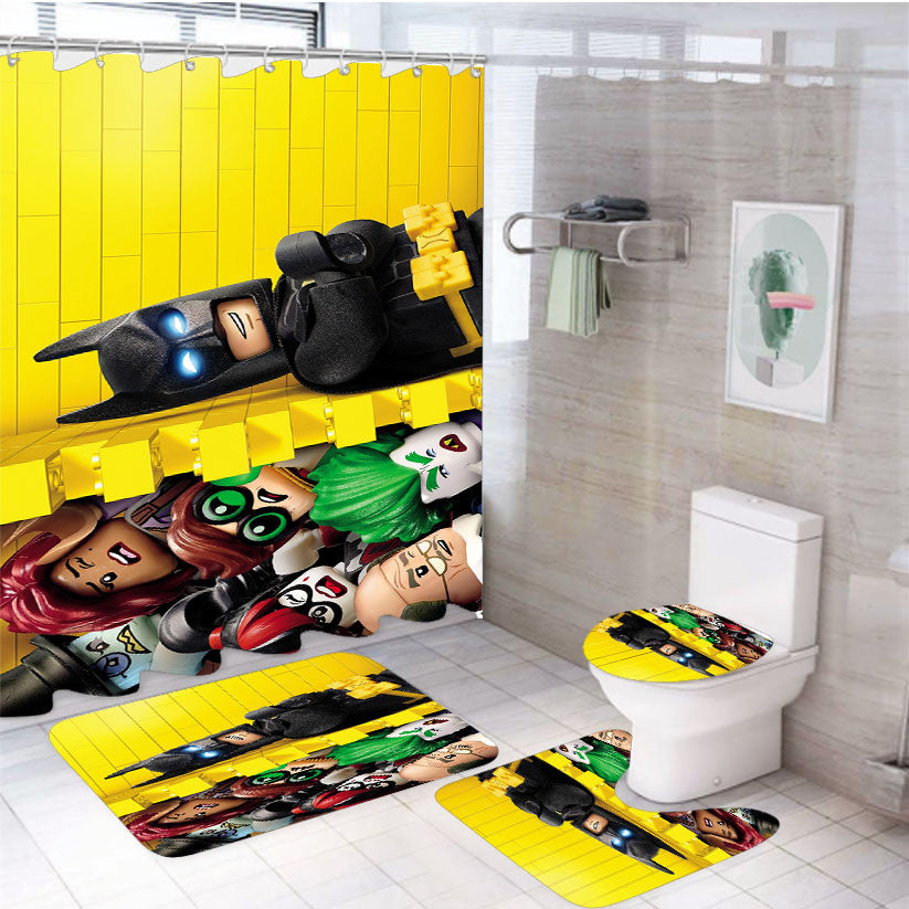 The Lego Batman Movie 4Pcs Bathroom Non-Slip Rugs Shower Curtain Fabric Waterproof
