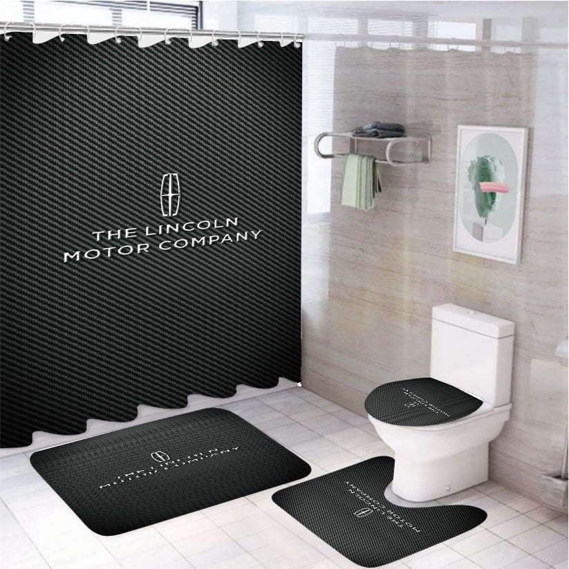 The Lincoln Carbon Fiber Logo 4Pcs Bathroom Non-Slip Rugs Shower Curtain Fabric Waterproof
