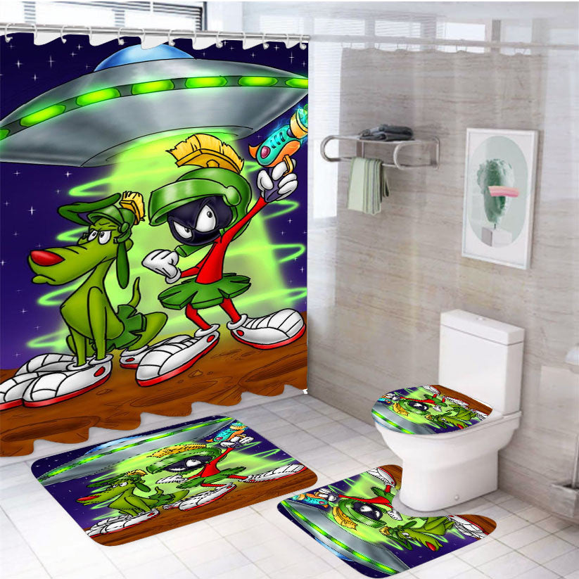 The Martian Marvin 4Pcs Bathroom Non-Slip Rugs Shower Curtain Fabric Waterproof