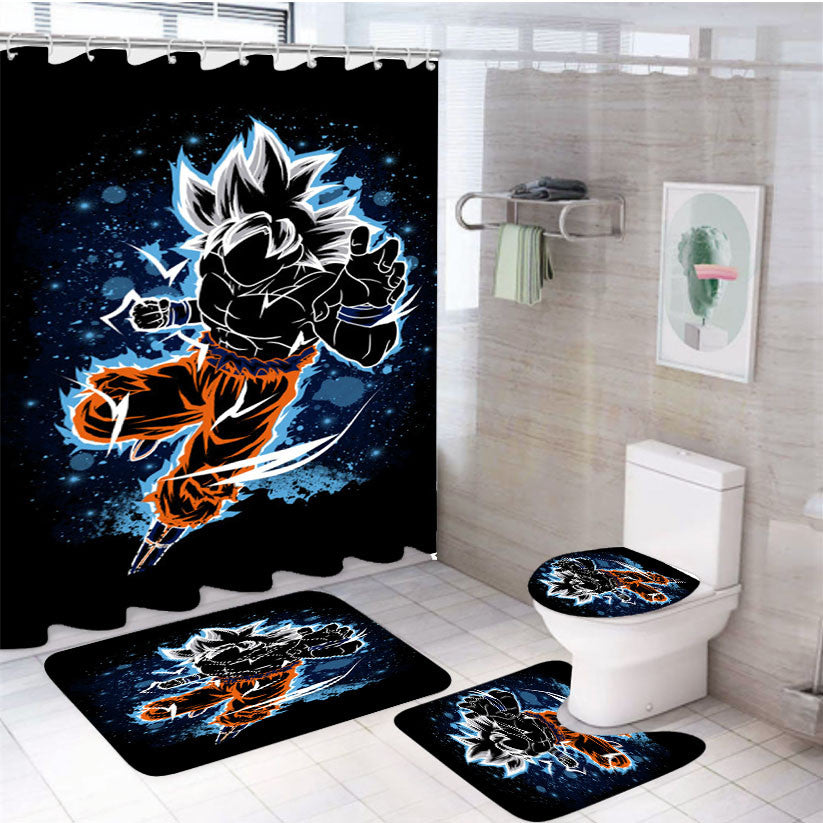 The Mastered Dragon Ball 4Pcs Bathroom Non-Slip Rugs Shower Curtain Fabric Waterproof