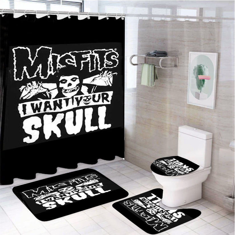 The Misfits Skull 4Pcs Bathroom Non-Slip Rugs Shower Curtain Fabric Waterproof