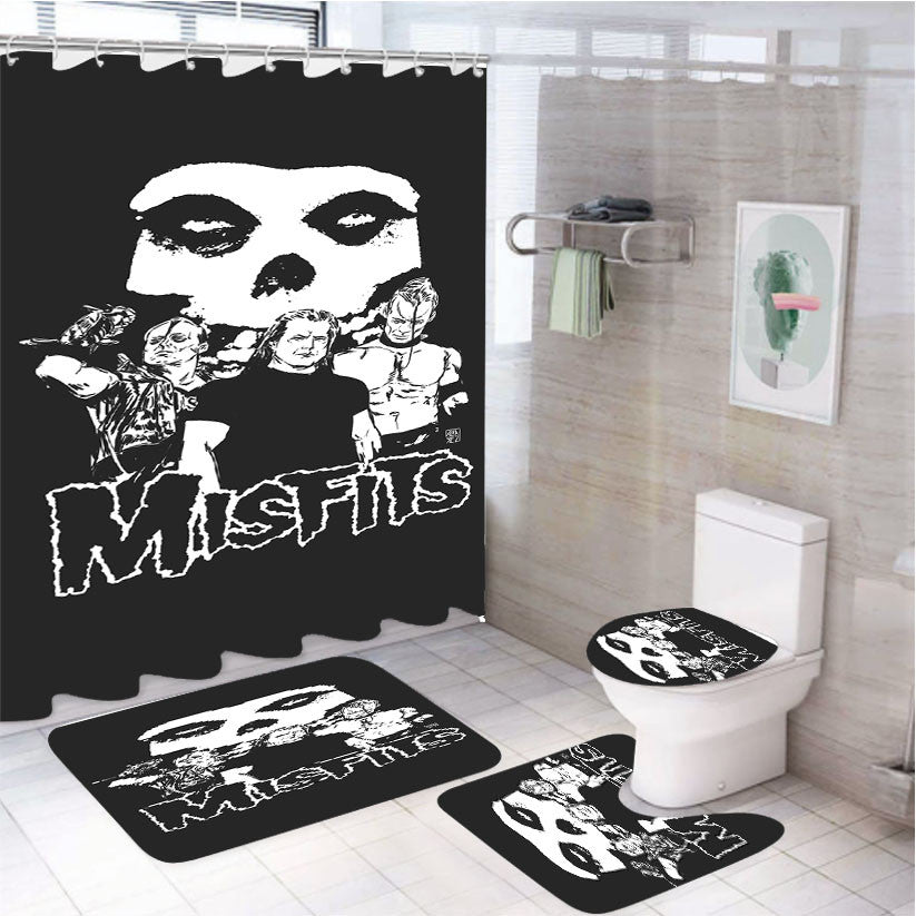 The Misfitss 4Pcs Bathroom Non-Slip Rugs Shower Curtain Fabric Waterproof