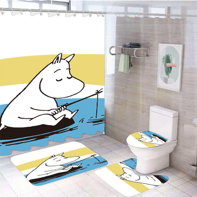 The Moomins 4Pcs Bathroom Non-Slip Rugs Shower Curtain Fabric Waterproof
