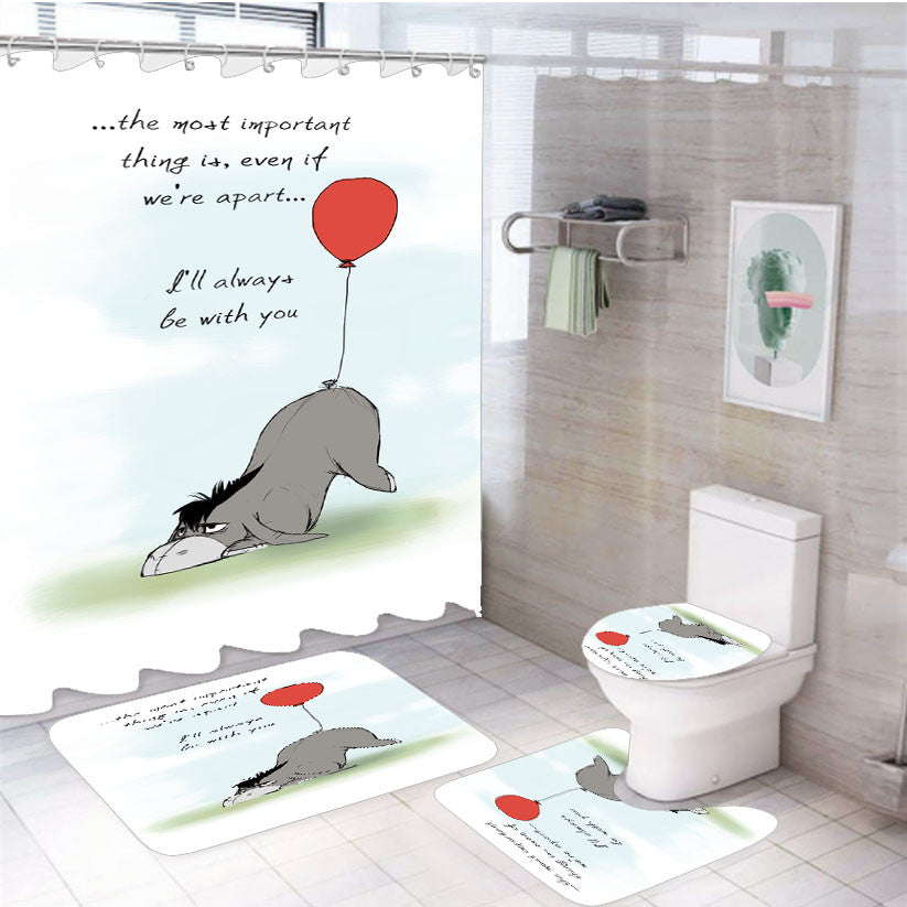 The Most Important Thing Eeyore Red Balloon 4Pcs Bathroom Non-Slip Rugs Shower Curtain Fabric Waterproof