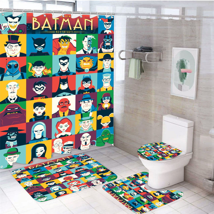 The New Batman Adventures 4Pcs Bathroom Non-Slip Rugs Shower Curtain Fabric Waterproof