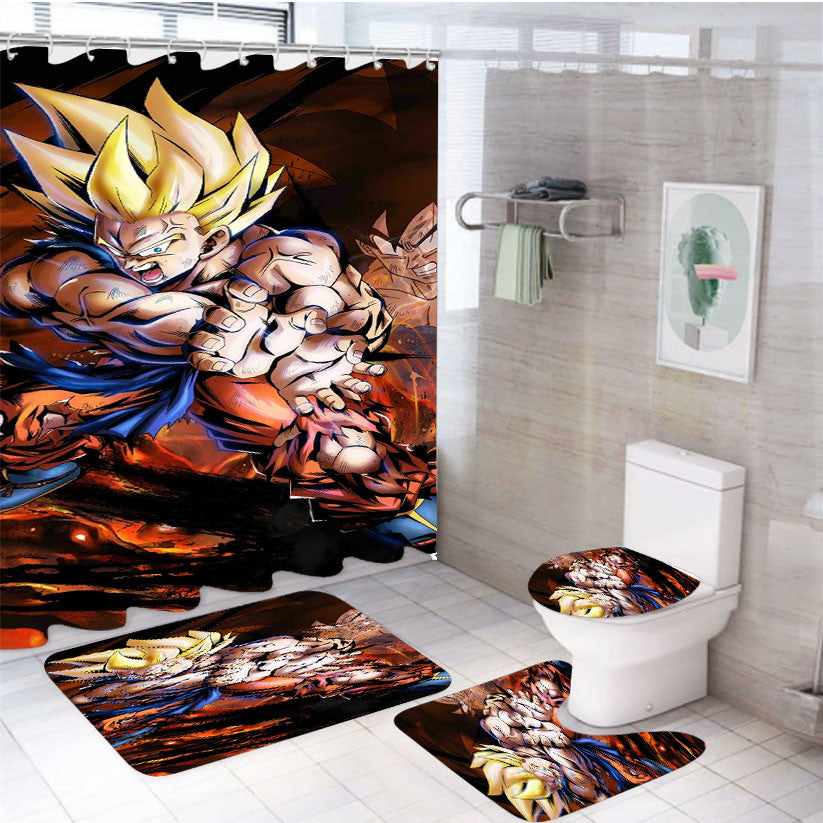 The New Dragon Ball Game Is Powered 4Pcs Bathroom Non-Slip Rugs Shower Curtain Fabric Waterproof