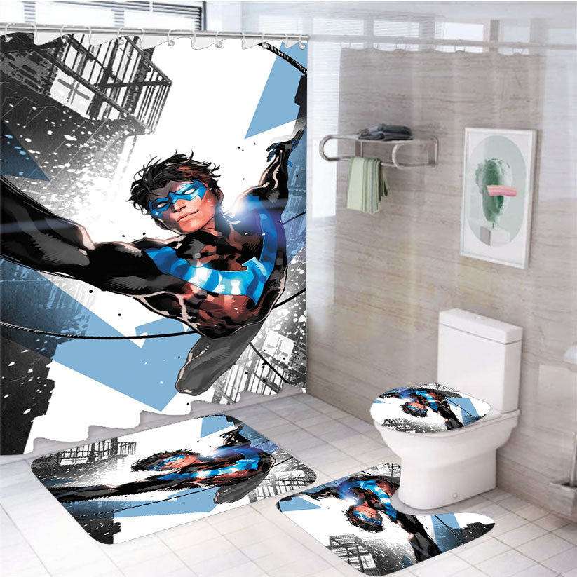 The Nightwing Titans Batman Robin 4Pcs Bathroom Non-Slip Rugs Shower Curtain Fabric Waterproof