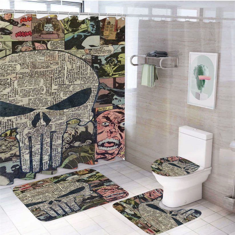 The Punisher Comic 4Pcs Bathroom Non-Slip Rugs Shower Curtain Fabric Waterproof