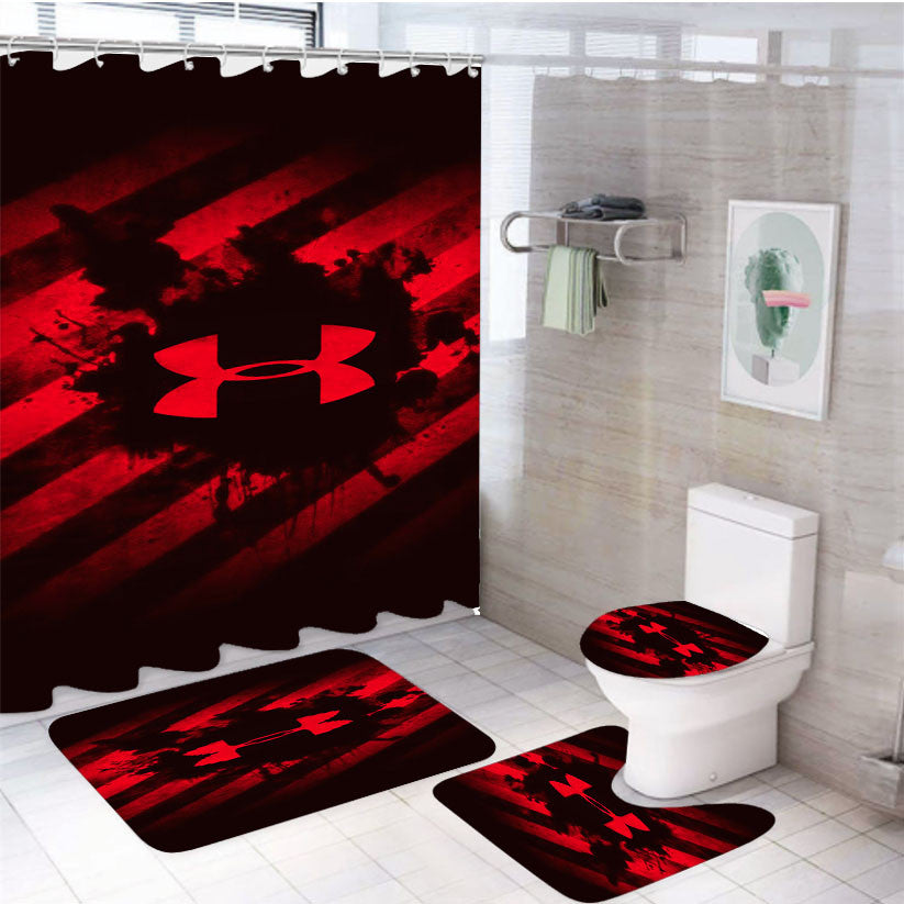 The Rock Project Red Under Armour 4Pcs Bathroom Non-Slip Rugs Shower Curtain Fabric Waterproof