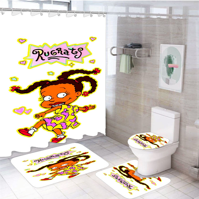 The Rugrats Susie Carmi 4Pcs Bathroom Non-Slip Rugs Shower Curtain Fabric Waterproof