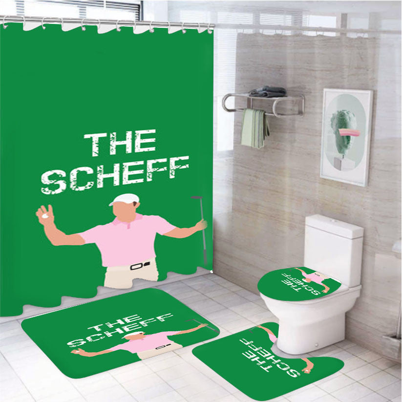 The Scheff 4Pcs Bathroom Non-Slip Rugs Shower Curtain Fabric Waterproof