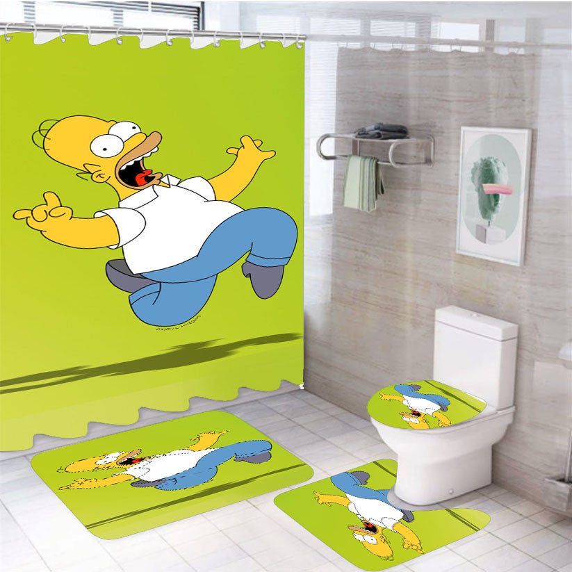 The Simpson Gradation Green 4Pcs Bathroom Non-Slip Rugs Shower Curtain Fabric Waterproof