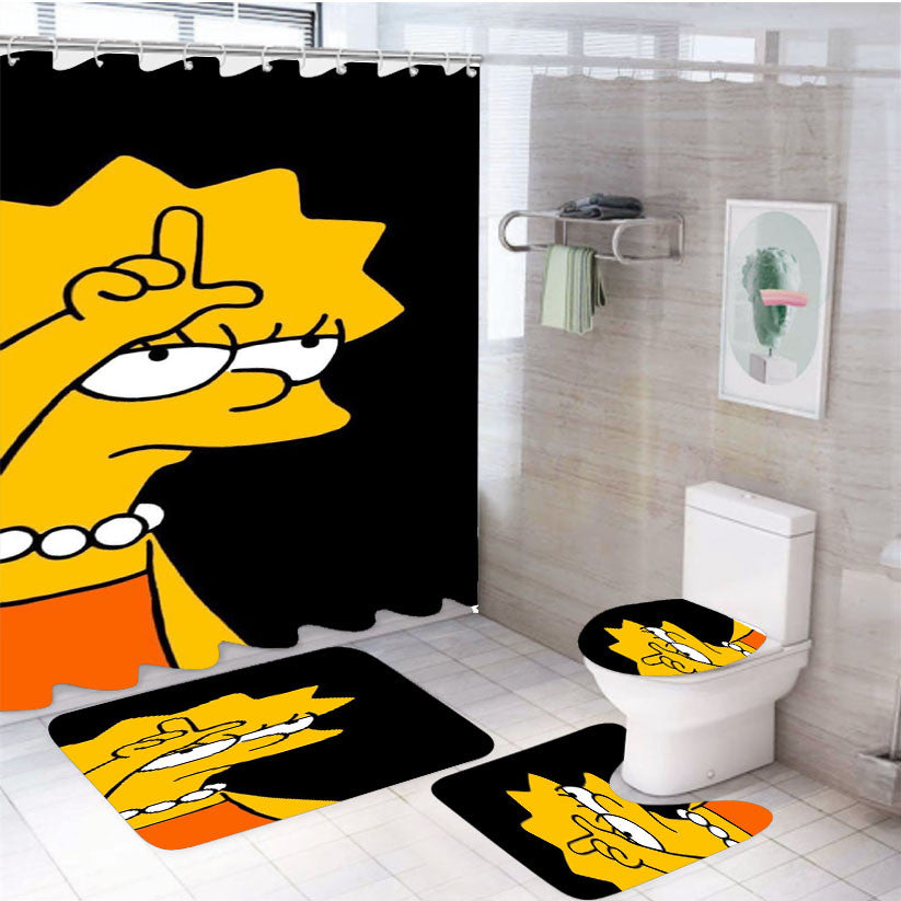 The Simpson Lisa Kid 4Pcs Bathroom Non-Slip Rugs Shower Curtain Fabric Waterproof