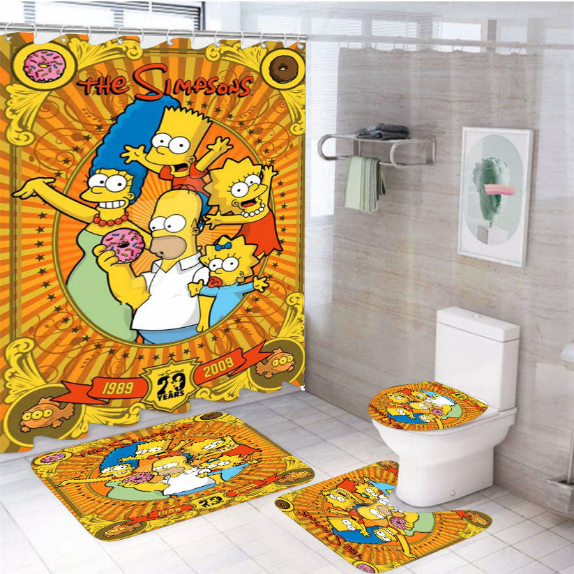The Simpson Since 1989 4Pcs Bathroom Non-Slip Rugs Shower Curtain Fabric Waterproof